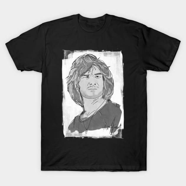 Watercolor - Patrick Swayze BW on Dark T-Shirt by GLORIADEWATA